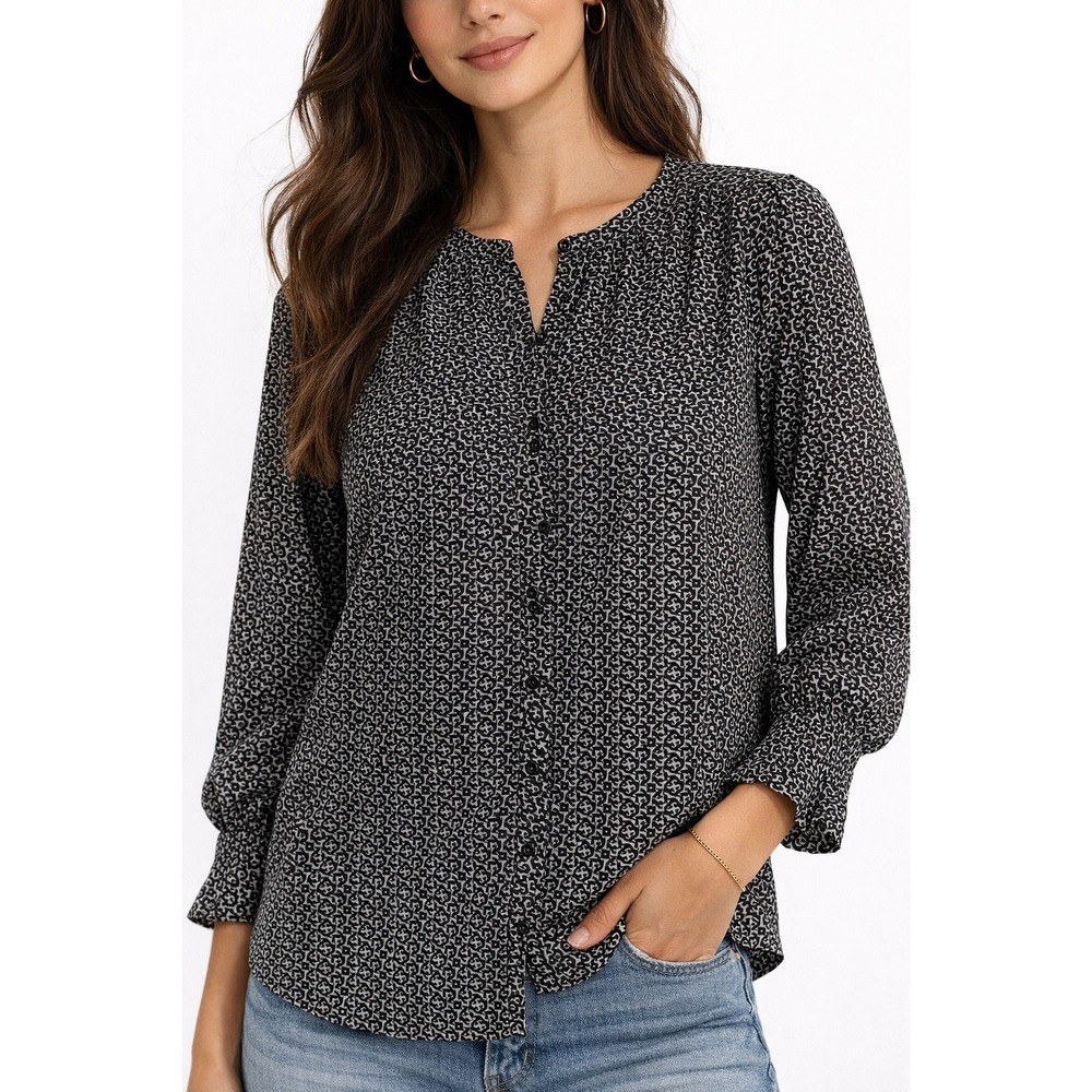 bishop + young | Women's Ana Covered Button Blouse Black/White, M